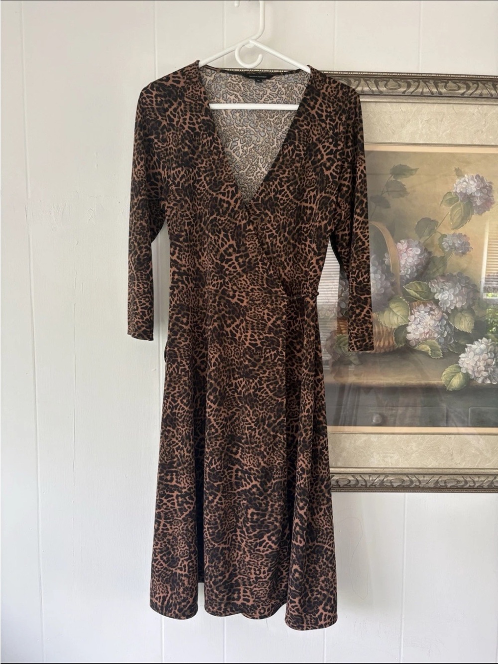 Banana Republic Brown and Black Animal-Print Midi Wrap Dress